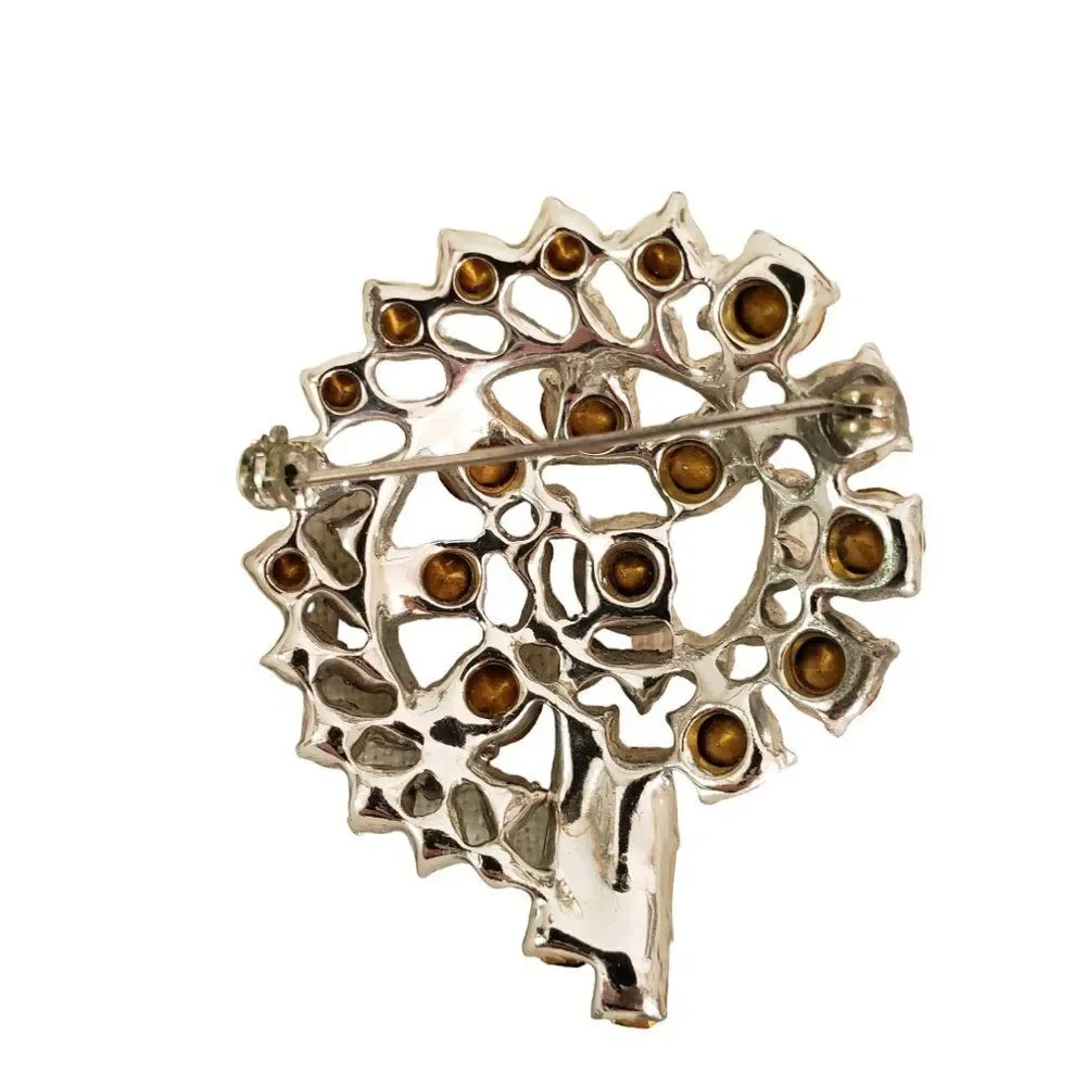 Huge Vintage Rhinestone Brooch Spiral Design Pin Clear Stones Retro 1960s 60s